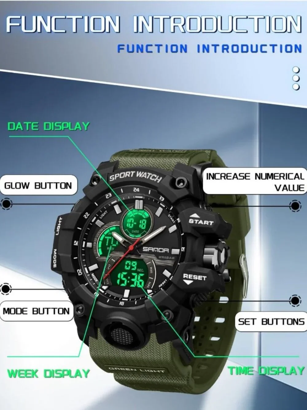 Men's Multifunctional Sports Outdoor Watch - Waterproof Analog Digital Quartz